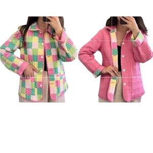 DAVID BROOKS Womens Reversible Quilted Patchwork Collared Jacket Button Size Med